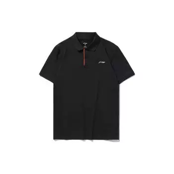 Li-Ning Однотонная рубашка поло с вышитым логотипом и воротником-стойкой, коротким рукавом, мужские рубашки поло, черные YPLT023-1 L