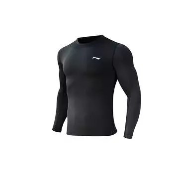 Li-Ning Однотонная спортивная компрессионная быстросохнущая футболка с логотипом для тренировок и фитнеса, мужские топы, черный цвет YUDT061-1 S
