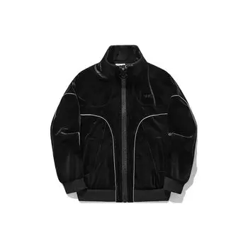 Li Ning однотонная свободная трикотажная куртка с воротником-стойкой женская куртка черного цвета AFDU268-1 M