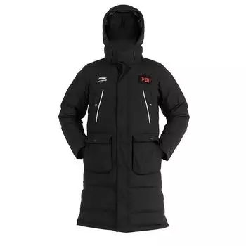 Li Ning однотонная теплая толстая ветрозащитная куртка с капюшоном унисекс верхняя одежда черная AYMP145-2 XS