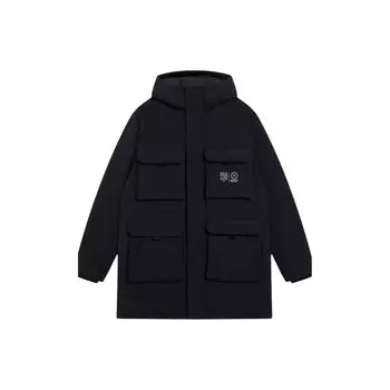 Li Ning однотонная теплая удобная куртка-пуховик с капюшоном и несколькими карманами, мужская куртка черного цвета AYMS147-1 M