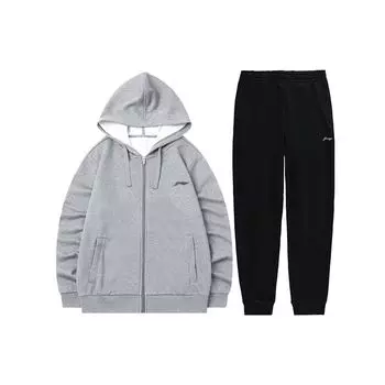 Li Ning однотонная толстовка с капюшоном на молнии с манжетами из флиса, спортивные штаны, повседневный спортивный костюм, мужская толстовка, брюки, костюм AWDT611-2+AKLSC99-1 2XL