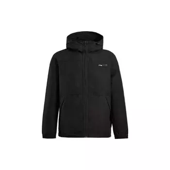 Li-Ning Однотонная водонепроницаемая спортивная ветровка с капюшоном, длинная мужская верхняя одежда, черный цвет AFDT929-1 4XL