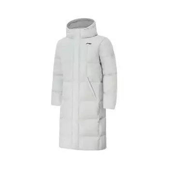 Li Ning однотонное флисовое длинное пальто с капюшоном зимняя куртка-пуховик мужская верхняя одежда каменно-серый AYMT199-3 XXXL