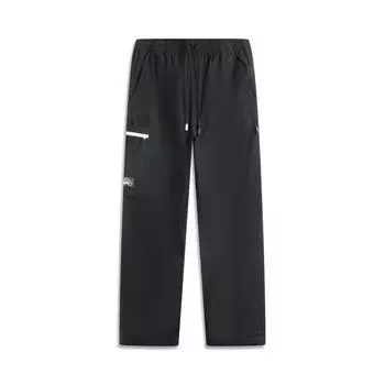 Li Ning Однотонные брюки средней посадки с кулиской, универсальные, с прямыми штанинами, повседневные, мужские, низ, черный AKXV177-3 2XL