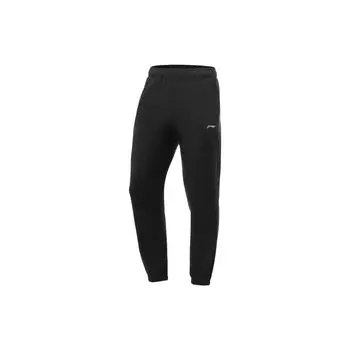 Li Ning однотонные флисовые спортивные длинные брюки с манжетами зимние мужские низы черные AKLR671-1 S
