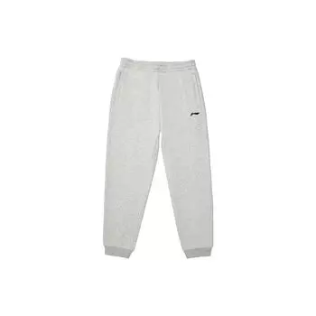 Li-Ning Однотонные флисовые теплые трикотажные спортивные брюки с карманами на молнии и манжетами, мужские брюки светло-серого цвета AKLTC59-2 L