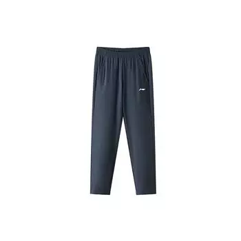 Li-Ning Однотонные легкие дышащие быстросохнущие прямые трикотажные спортивные брюки мужские брюки чернильно-синего цвета AYKT553-2 S