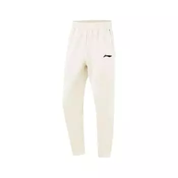 Li Ning однотонные мягкие удобные теплые прямые трикотажные спортивные брюки с эластичной резинкой на талии унисекс-низы белого цвета YKLU158-1 M