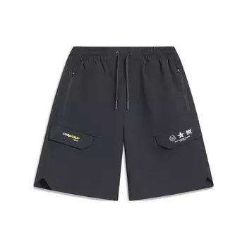 Li-Ning Однотонные прямые повседневные шорты со средней талией, мужские шорты черного цвета AKST525-1 L