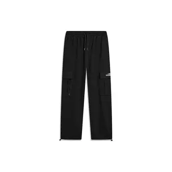 Li-Ning, однотонные прямые свободные вязаные спортивные брюки с несколькими карманами, мужские брюки черного цвета AKLT951-2 L