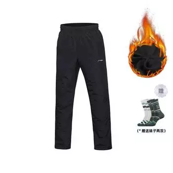 Li Ning однотонные прямые утепленные водонепроницаемые ветрозащитные хлопковые брюки мужские черные YKMT013-1 S