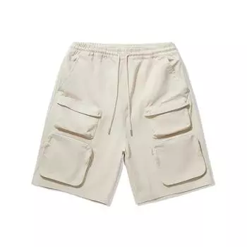 Li Ning Однотонные шорты средней посадки на кулиске Универсальные дышащие свободные повседневные шорты Мужские шорты Овсяно-серый AKSU157-2 S