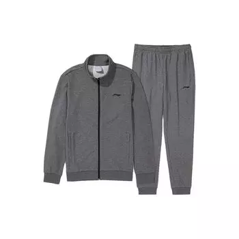 Li-Ning Однотонные спортивные брюки с застежкой-молнией, воротником-стойкой, средней посадкой, прямыми штанинами и манжетами, комплект с капюшоном, унисекс, брюки и комплект с капюшоном, темно-серый с цветочным принтом AWEQ031-3 XL