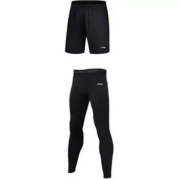 Li Ning Однотонные Спортивные Длинные Брюки-Двойка с Завышенной Талией, Удобные, Дышащие, Универсальные, Мужские, низ, Черные YUSU013-1+AKSU923-1 L