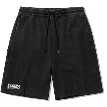 Li Ning однотонные, средней талии, завязывающиеся на шнурок, удобные, прямые, свободные, повседневные шорты, мужские шорты, черные AKSU817-1 L