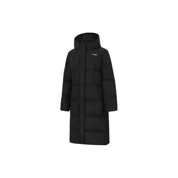 Li Ning однотонный длинный пуховик с капюшоном женская верхняя одежда черный AYMT200-1 XXL