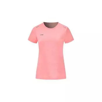 Li-Ning Однотонный дышащий влагоотводящий свитер с круглым вырезом и коротким рукавом, женские топы кораллово-розового цвета ATST432-9 S