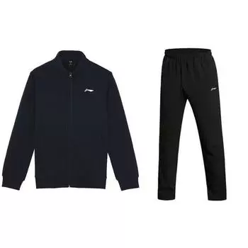 Li Ning однотонный фирменный логотип трикотажный повседневный спортивный костюм мужские костюмы черный AWDT959-1+AKLT647-1 S
