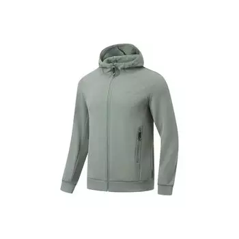 Li-Ning Однотонный флисовый кардиган с капюшоном на молнии, мужские толстовки серо-зеленого цвета AWDT793-4 L