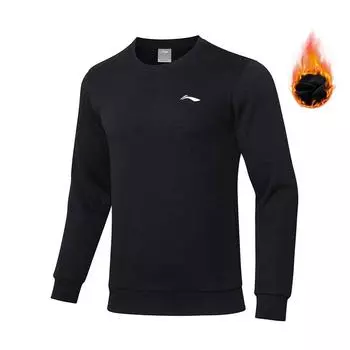 Li-Ning Однотонный флисовый свитер с логотипом и принтом, мужская толстовка, черный цвет YWDS493-1 S
