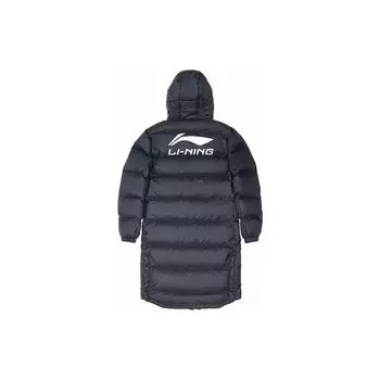 Li Ning однотонный капюшон с застежкой-молнией и логотипом, толстый пуховик средней длины, мужская верхняя одежда, черный цвет AYMS197-1 XL