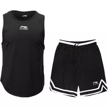 Li Ning Однотонный Круглый Вырез Ледяной Шелк Cool Dry Без Рукавов Дышащий Бег Фитнес Шорты Повседневный Спортивный Костюм YVSV021-2+YAPV001-1 L