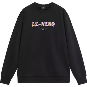 Li Ning однотонный круглый вырез логотип повседневный трикотажный спортивный свитшот с длинным рукавом унисекс толстовка черный AWDTE03-1 XS
