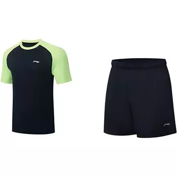 Li-Ning однотонный круглый вырез свитер с коротким рукавом футболка и шорты прямого покроя со средней талией повседневный спортивный комплект мужские комплекты AATT003-4 XS