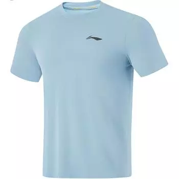 Li-Ning Однотонный круглый вырез свитера прямого кроя короткий рукав футболка мужские топы мягкий-туманно-синий ATSU053-3 M