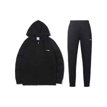 Li Ning однотонный логотип молнии толстовка и длинные брюки повседневный спортивный костюм мужской костюм черный YWDT227-1+AKLT805-1 XXL