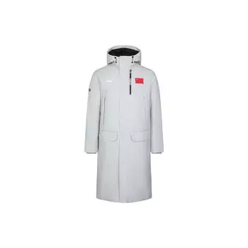 Li Ning однотонный логотип на молнии с капюшоном и длинными рукавами пуховик унисекс верхняя одежда белого цвета AYMS007-3 XXL