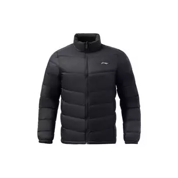 Li-Ning однотонный повседневный пуховик с воротником-стойкой, мужская верхняя одежда, черный AYMT337-1
