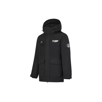 Li Ning однотонный пуховик средней длины с капюшоном для мужчин, верхняя одежда, черный цвет AYMT325-7 M