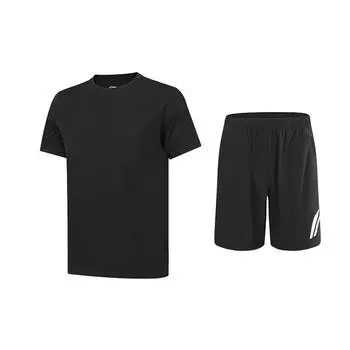 Li Ning Однотонный пуловер с круглым вырезом, с короткими рукавами, с большим логотипом, однотонный, со средней посадкой, шорты до колена, повседневный спортивный костюм, унисекс, AHSUA49-2+YKSV197-2 L