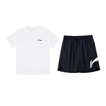 Li Ning Однотонный пуловер с круглым вырезом, топ с коротким рукавом, удобные дышащие быстросохнущие шорты, повседневный спортивный костюм, спортивный костюм унисекс YTSU149-3+YKSV197-2 L