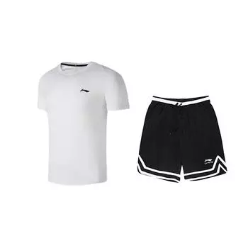 Li Ning Однотонный С круглым вырезом Быстросохнущий Удобный Модный С коротким рукавом Повседневный Спортивный костюм Унисекс костюмы Белый Черный ATSU819-2+YAPV001-1 M