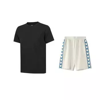 Li Ning Однотонный С круглым вырезом Свободный Удобный С коротким рукавом Модный Простой Шорты Повседневный Спортивный костюм Костюм унисекс AHSUA49-2+YKSV129-1 S