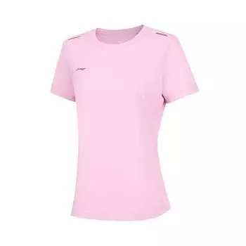 Li-Ning Однотонный свитер с круглым вырезом, спортивная футболка с коротким рукавом, женские топы, цветочно-розовый ATSU552-9 S