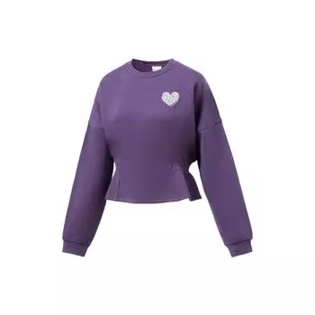 Li Ning однотонный свитер с круглым вырезом и талией в форме сердца, женский свитшот, сладкий виноградно-фиолетовый AWDRG28-4 L