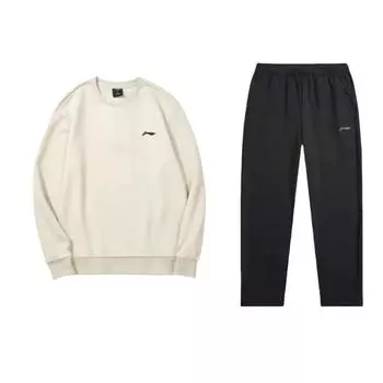 Li Ning однотонный свободный крой круглый вырез с заниженной линией плеча свитер и эластичные брюки средней талии повседневный спортивный комплект мужские комплекты AKLUB21-1+AWDTD81-3 L