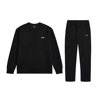 Li Ning однотонный свободный крой круглый вырез с заниженной линией плеча свитер с длинными рукавами и средней талией эластичные брюки повседневный спортивный комплект унисекс комплекты AWEU037-1 S