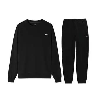 Li Ning однотонный свободный повседневный пуловер с круглым вырезом и манжетами из флиса, спортивные штаны, повседневный спортивный комплект для мужчин, спортивный комплект AWDTC73-1+AKLSC99-1 L