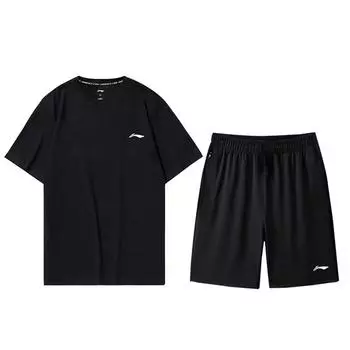 Li Ning однотонный свободный свитер с круглым вырезом и заниженной линией плеч, короткий рукав, эластичные шорты со средней талией, повседневный спортивный комплект AHSU977-1+AAPU225-1 L