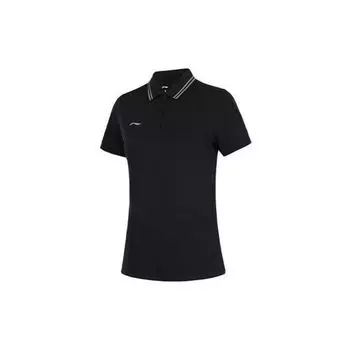 Li Ning однотонный воротник свитер короткий рукав поло женские топы черный APLT078-4 S