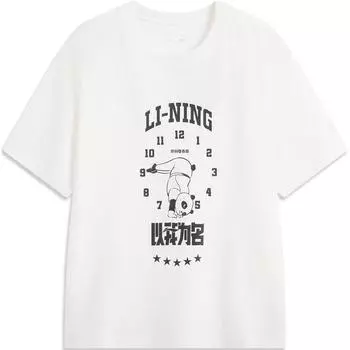Li-Ning Panda T-Shirt With Letter Print Comfortable Breathable Loose Short Sleeve Unisex Tops White AHSUF45-2 L