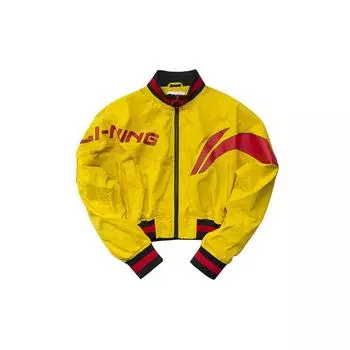 Li Ning Paris Fashion Week Runway Series Stand Wool Jacket Casual Top Women Jacket Pink Butterfly-Yellow AJDP028-1 L