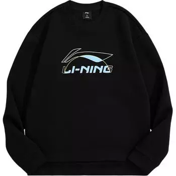Li Ning Pattern Logo Круглый вырез Длинный пуловер Свободная толстовка Мужская толстовка Черная AWDUH45-1 S