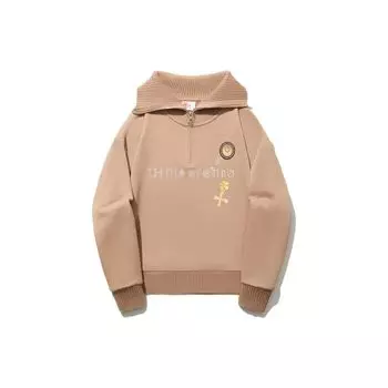 Li Ning Pattern Printed Polo Neck Loose Pullover Толстовка Женская толстовка Chocolate-Brown AWDT698-4 M