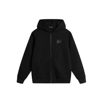 Li Ning Печатный вышитый кардиган Повседневная толстовка Мужская толстовка Черная AWDU027-3 S